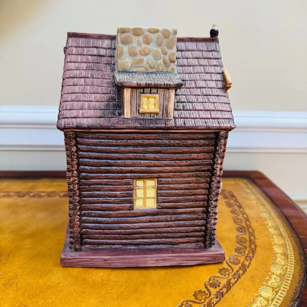 GONE FISHING Ceramic Log Cabin Tissue Paper Holder Rustic Fisherman Rare
